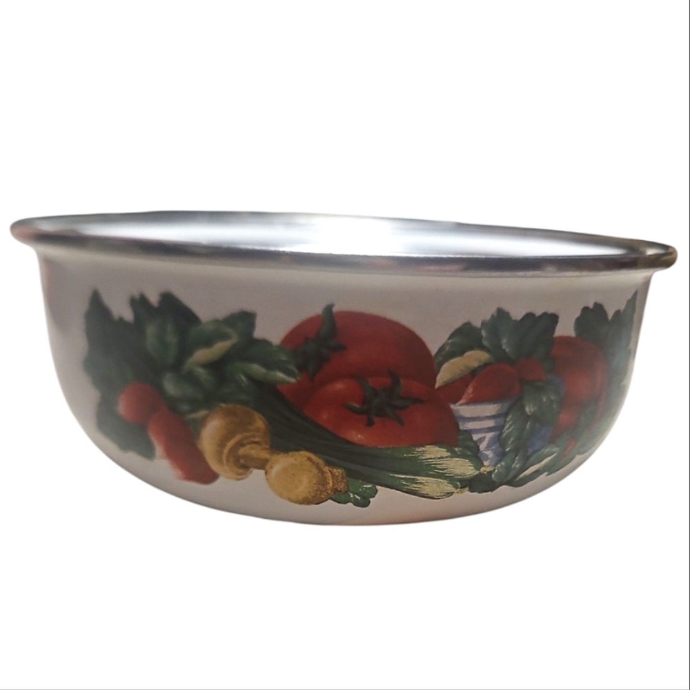 Vintage Enamelware Nesting Bowls, featuring a Vegetable Design